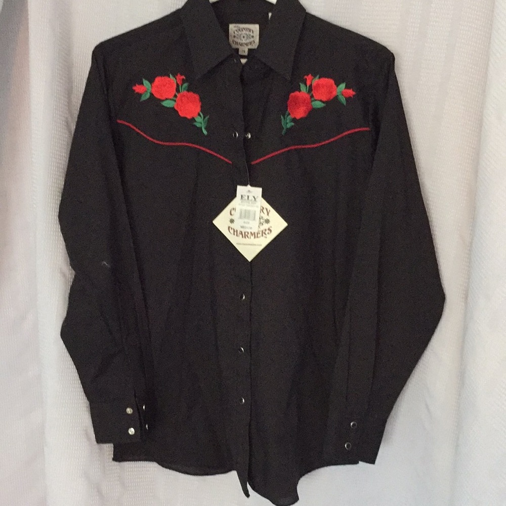 Long sleeve embroidered western style blouse
